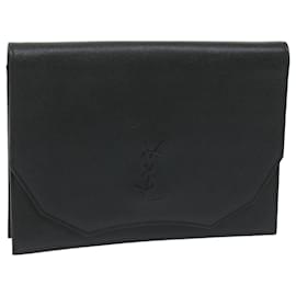 Saint Laurent-SAINT LAURENT Clutch Bag Leather Black Auth 63837-Black