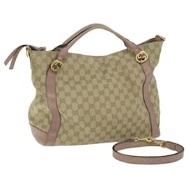 Gucci-GUCCI GG Canvas Japan Exclusive Shoulder Bag 2way Beige Pink 323675 Auth ki4013-Pink,Beige