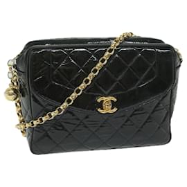 Chanel-CHANEL Matelasse Chain Shoulder Bag Patent leather Black CC Auth 63577A-Black