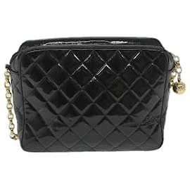 Chanel-CHANEL Matelasse Chain Shoulder Bag Patent leather Black CC Auth 63577A-Black