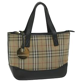 Burberry-BURBERRY Nova Check Hand Bag Nylon Leather Beige Auth 63558-Beige