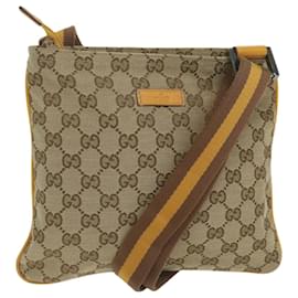 Gucci-GUCCI GG Canvas Sherry Line Shoulder Bag Beige Yellow Brown 146809 auth 62827-Brown,Beige,Yellow