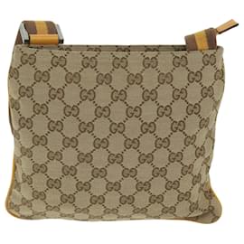 Gucci-GUCCI GG Canvas Sherry Line Shoulder Bag Beige Yellow Brown 146809 auth 62827-Brown,Beige,Yellow