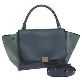 Céline-CELINE Hand Bag Suede Leather Navy Auth hk1003-Navy blue