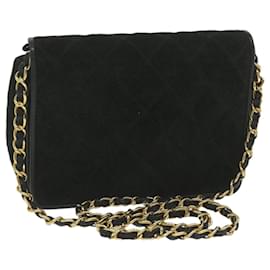 Chanel-CHANEL Matelasse Chain Shoulder Bag Suede Black CC Auth bs10698-Black