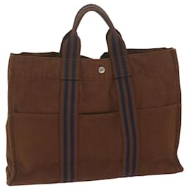 Hermès-HERMES Fourre ToutMM Hand Bag Canvas Brown Auth ti1426-Brown