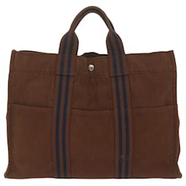 Hermès-HERMES Fourre ToutMM Hand Bag Canvas Brown Auth ti1426-Brown