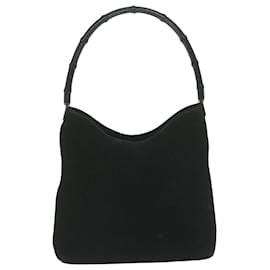 Gucci-GUCCI Bamboo Shoulder Bag Suede Black Auth ac2525-Black