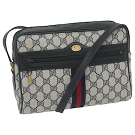 Gucci-GUCCI GG Supreme Sherry Line Shoulder Bag Red Navy 32 001 4071 Auth ep2607-Red,Navy blue