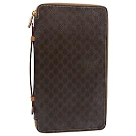 Céline-CELINE Macadam Canvas Travel Case PVC Leather Brown Auth 62670-Brown
