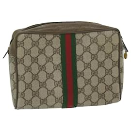 Gucci-Bolsa clutch GUCCI GG Supreme Web Sherry Line Bege Vermelho 63 01 012 Ep de autenticação2837-Vermelho,Bege