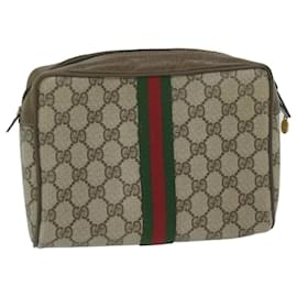 Gucci-GUCCI GG Supreme Web Sherry Line Clutch Bag Beige Red 63 01 012 Auth ep2837-Red,Beige
