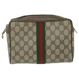 Gucci-GUCCI GG Supreme Web Sherry Line Clutch Bag Beige Rot 63 01 012 Auth ep2837-Rot,Beige