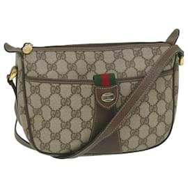Gucci-GUCCI GG Supreme Web Sherry Line Shoulder Bag Beige Red 001 56 6177 Auth bs10997-Red,Beige