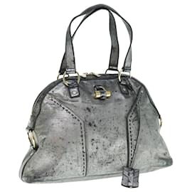 Saint Laurent-SAINT LAURENT Hand Bag Leather Silver 156464 Auth bs11121-Silvery