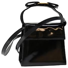 Salvatore Ferragamo-Salvatore Ferragamo Ribbon Hand Bag Patent leather 2way Black Auth ar11111-Black