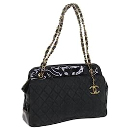 Chanel-CHANEL Matelasse Chain Shoulder Bag Patent leather Black CC Auth bs11080-Black