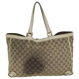 Gucci-GUCCI GG Canvas Einkaufstasche Beige Weiß Auth 63992-Weiß,Beige