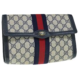 Gucci-GUCCI GG Supreme Sherry Line Clutch Bag Navy Red 89 01 006 auth 63552-Red,Navy blue