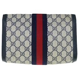 Gucci-GUCCI GG Supreme Sherry Line Clutch Bag Navy Red 89 01 006 auth 63552-Red,Navy blue