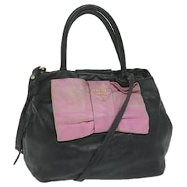 Prada-PRADA Handtasche Leder 2Art und Weise Black Pink Auth 63943-Schwarz,Pink