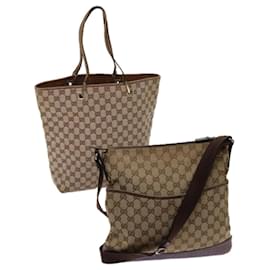 Gucci-Gucci GG Canvas shoulder bag 2Set Beige Brown Auth am5358-Brown,Beige