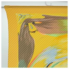 Hermès-HERMES Carre Pleated Smiles in Third millenary Scarf Silk Yellow Auth am5305-Yellow