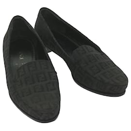 Fendi-Sapatos mocassins de lona FENDI Zucchino Preto Auth ac2503-Preto