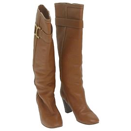 Chloé Bottes Hautes Chaussures Cuir 37 1/2 Brown Auth hk1049 Marron