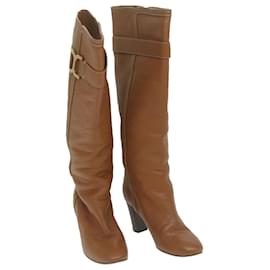 Chloé-Chloe Knee High Boots Shoes Leather 37 1/2 Brown Auth hk1049-Brown