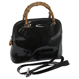 Gucci-GUCCI Bamboo Hand Bag Patent leather 2way Black 000 01 0290 Auth ti1450-Black