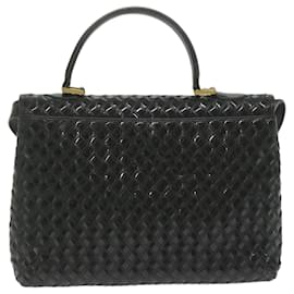 Bally-BALLY INTRECCIATO Hand Bag Leather 2Way Black Auth ac2558-Black