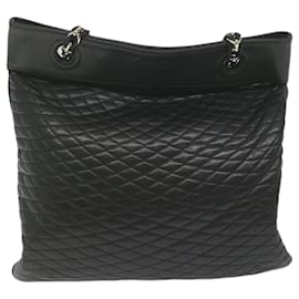 Bally-BALLY Quilted Chain Shoulder Bag Leather Black Auth ac2555-Black