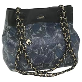 Bally-BALLY Chain Shoulder Bag Leather Navy Auth ac2586-Navy blue