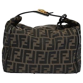 Fendi-Bolsa de mão FENDI Zucca Canvas Vanity Bolsa Nylon Marrom Preto Auth 62446-Marrom,Preto