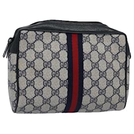 Gucci-GUCCI GG Supreme Sherry Line Clutch Bag PVC Leather Navy Red Auth yk9974-Red,Navy blue