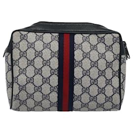 Gucci-GUCCI GG Supreme Sherry Line Clutch Bag PVC Leather Navy Red Auth yk9974-Red,Navy blue