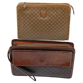 Céline-CELINE Macadam Canvas Clutch Bag PVC Leather 2Set Brown Beige Auth bs11113-Brown,Beige