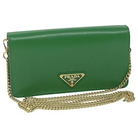 Prada-PRADA Chain Shoulder Bag Leather Green 1DH044 Auth yk9947A-Green
