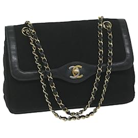 Chanel-CHANEL Matelasse Chain Shoulder Bag algodão Preto CC Auth bs10930-Preto