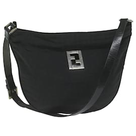 Fendi-FENDI Zucca Canvas Shoulder Bag Black Auth ac2516-Black