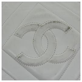 Chanel-CHANEL Bolsa de Ombro com Franja Acolchoada Pele de Cordeiro Pele de Cordeiro Branca CC Auth fm3044-Branco