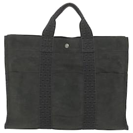 Hermès-HERMES Her Line MM Tragetasche Canvas Grau Auth bs11086-Braun