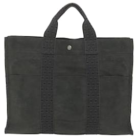 Hermès-HERMES Her Line MM Tote Bag Canvas Gray Auth bs11086-Grey