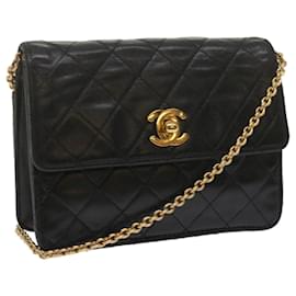 Chanel-CHANEL Matelasse Chain Shoulder Bag Lamb Skin Black CC Auth kk200-Black