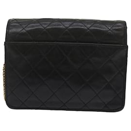 Chanel-CHANEL Matelasse Chain Shoulder Bag Lamb Skin Black CC Auth kk200-Black