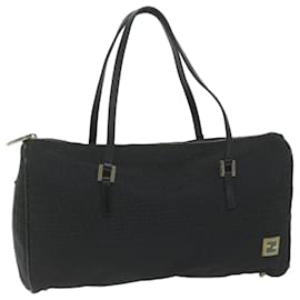 Fendi-FENDI Zucchino Canvas Hand Bag Black Auth ep2594-Black
