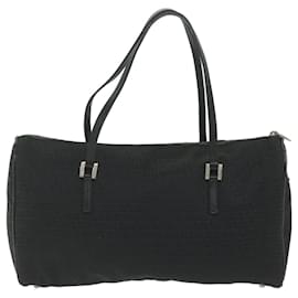 Fendi-FENDI Zucchino Canvas Hand Bag Black Auth ep2594-Black