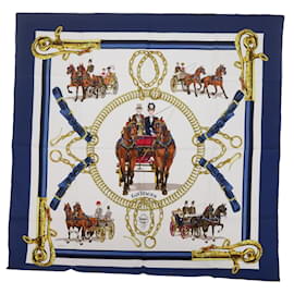 Hermès-HERMES CARRE 90 EQUIPAGES Scarf Silk Navy Auth am5379-Navy blue
