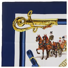 Hermès-HERMES CARRE 90 EQUIPAGES Scarf Silk Navy Auth am5379-Navy blue